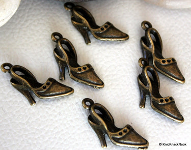 6 x Bronze Tone High-heel Shoe Charms Pendants 26mmx11mm